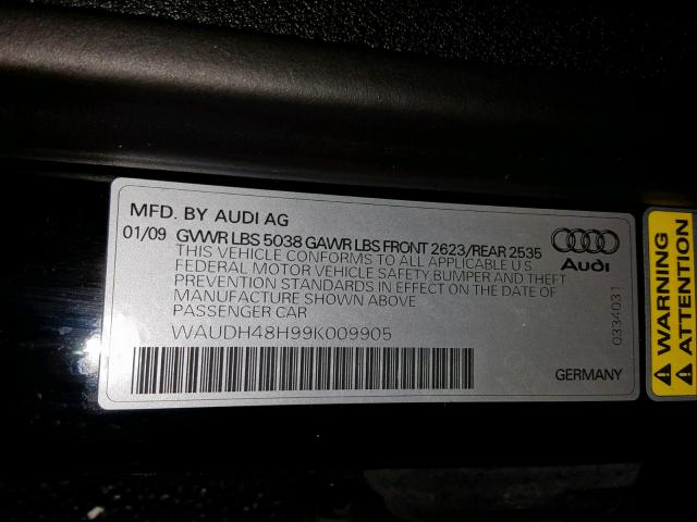 WAUDH48H99K009905 - 2009 AUDI A4 3.2 CAB BLACK photo 10