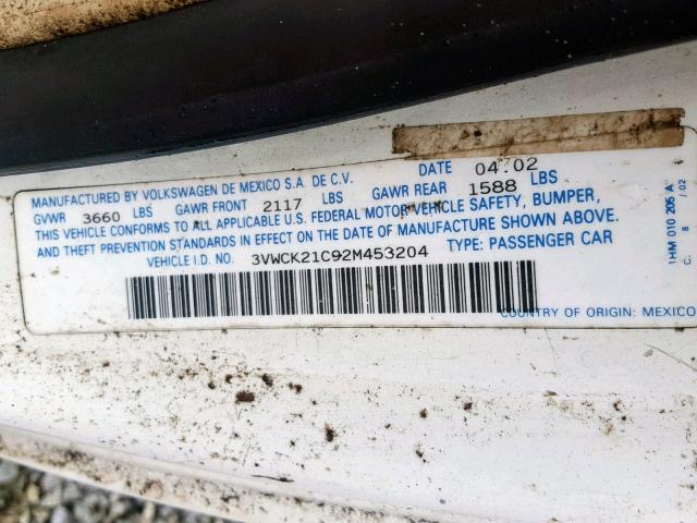 3VWCK21C92M453204 - 2002 VOLKSWAGEN NEW BEETLE Ağ foto 10