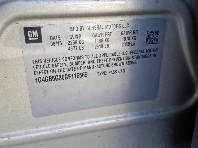 1G4GB5G30GF116565 - 2016 BUICK LACROSSE TAN photo 10