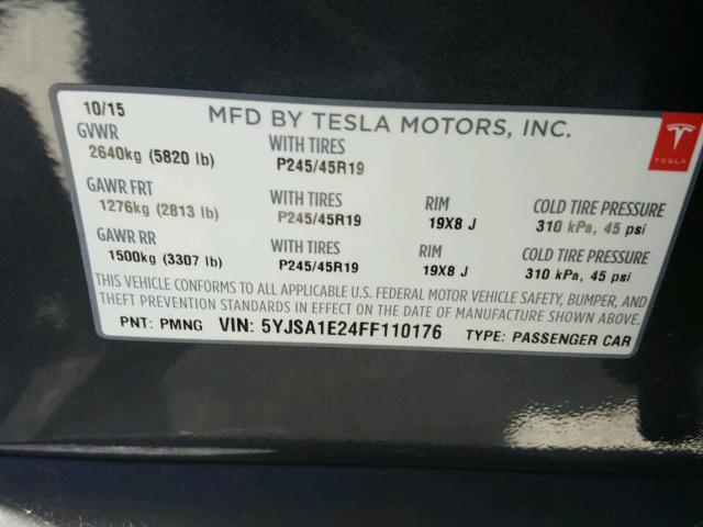 5YJSA1E24FF110176 - 2015 TESLA MODEL S GRAY photo 10