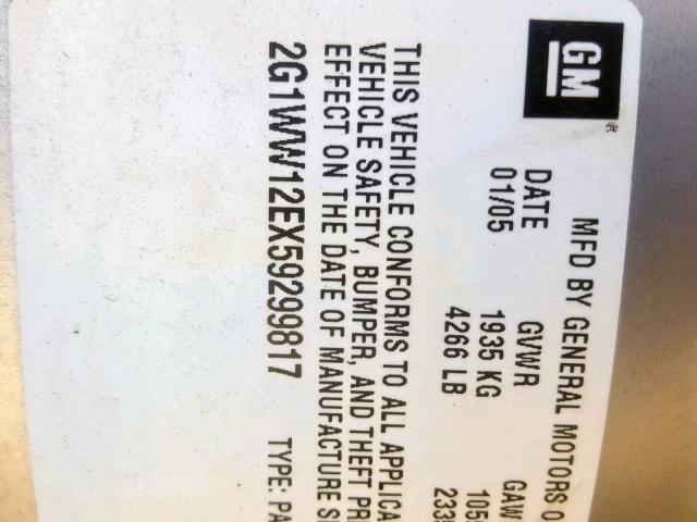 2G1WW12EX59299817 - 2005 CHEVROLET MONTE CARL ვერცხლისფერი ფოტო 10