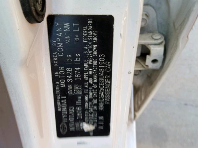 KMHCG45C63U481903 - 2003 HYUNDAI ACCENT GL WHITE photo 10