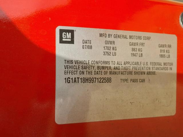 1G1AT18H997122588 - 2009 CHEVROLET COBALT LT RED photo 10