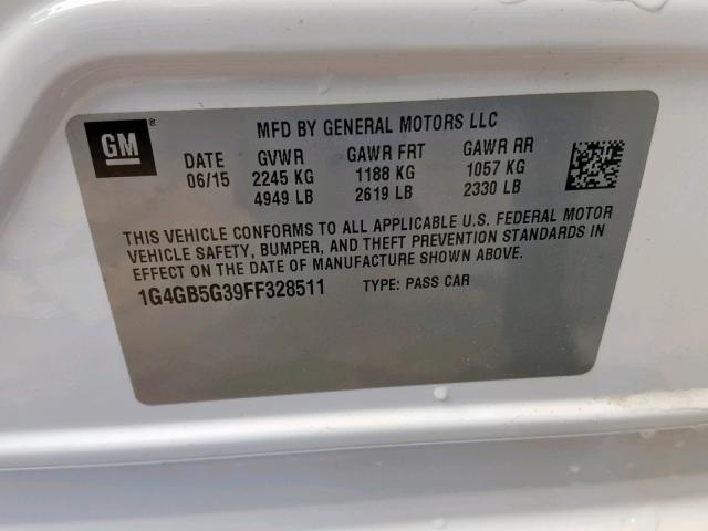 1G4GB5G39FF328511 - 2015 BUICK LACROSSE WHITE photo 10