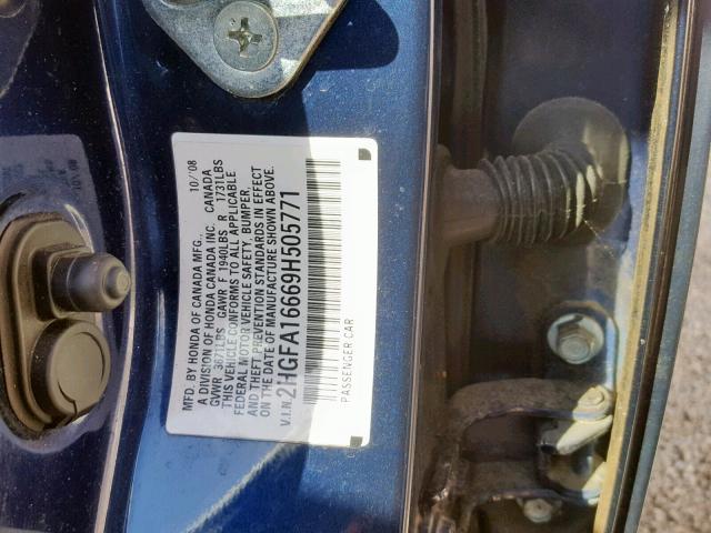 2HGFA16669H505771 - 2009 HONDA CIVIC LX-S ლურჯი ფოტო 10