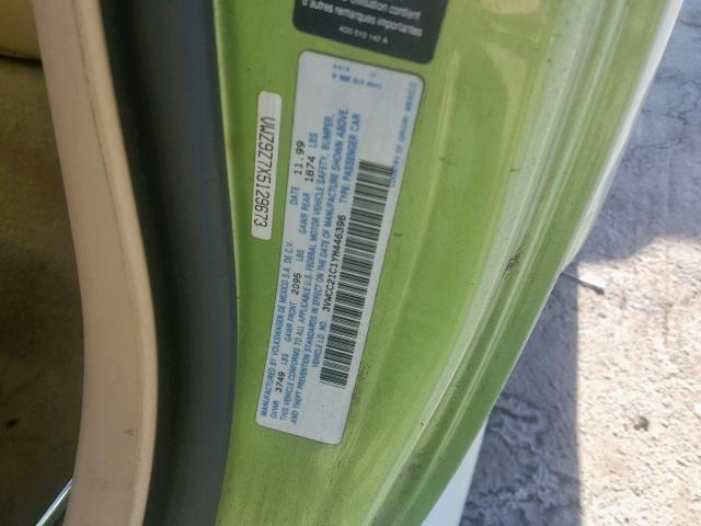 3VWCC21C1YM446396 - 2000 VOLKSWAGEN NEW BEETLE მწვანე ფოტო 10