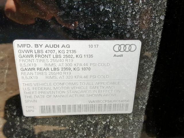 WA1BCCFS4JR014856 - 2018 AUDI Q3 PREMIUM BLACK photo 10