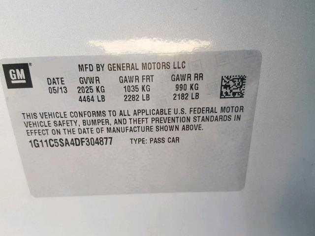 1G11C5SA4DF304877 - 2013 CHEVROLET MALIBU 1LT SILVER photo 10