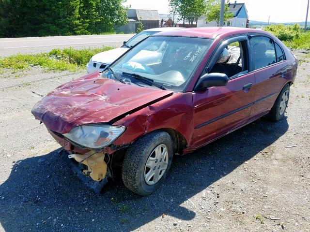 2HGES16345H013832 - 2005 HONDA CIVIC DX V RED photo 2