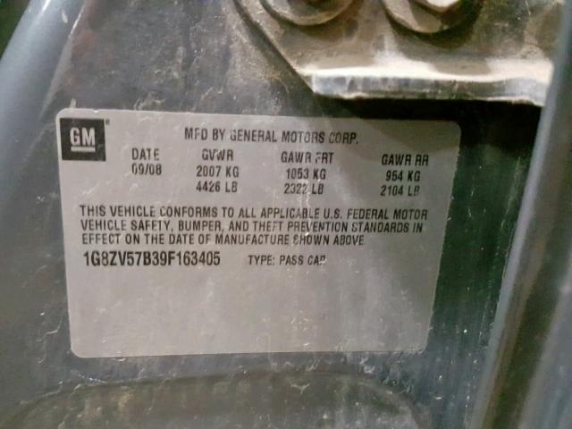 1G8ZV57B39F163405 - 2009 SATURN AURA XR GRAY photo 10