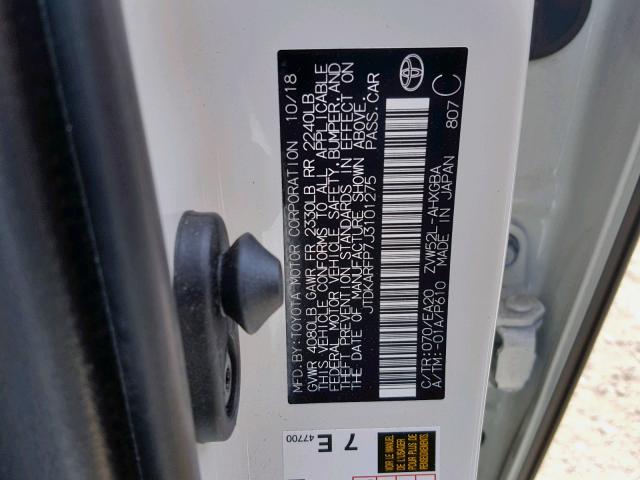 JTDKARFP7J3101275 - 2018 TOYOTA PRIUS PRIM 白色 照片 10