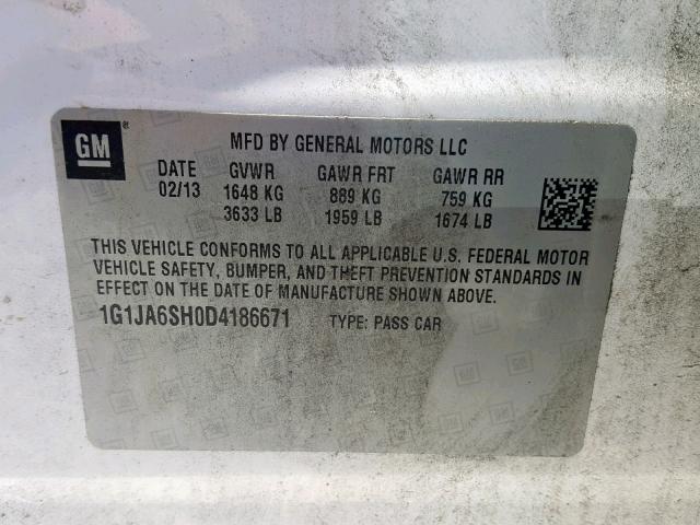 1G1JA6SH0D4186671 - 2013 CHEVROLET SONIC LS WHITE photo 10