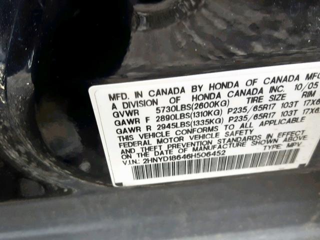 2HNYD18646H506452 - 2006 ACURA MDX TOURIN BLACK photo 10