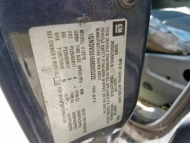 1GNDV33168D203222 - 2008 CHEVROLET UPLANDER L 蓝色 照片 10