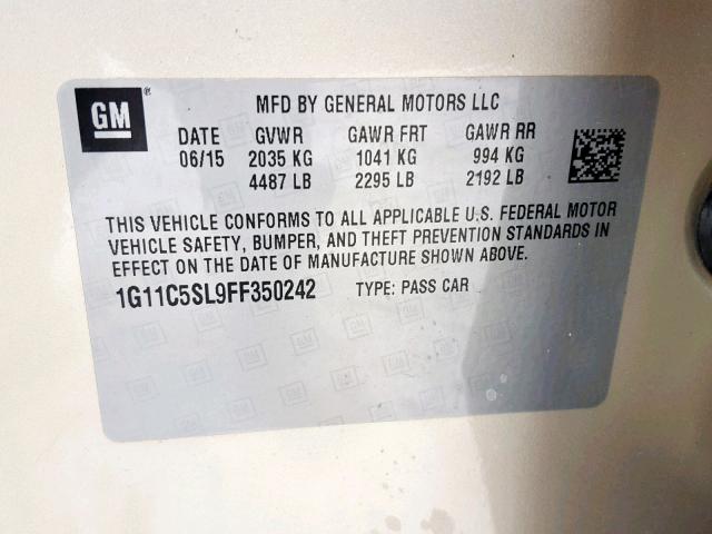 1G11C5SL9FF350242 - 2015 CHEVROLET MALIBU 1LT 棕色 照片 10