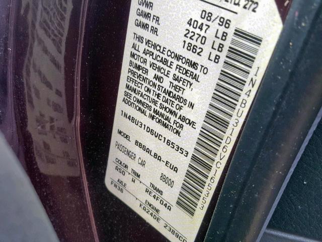 1N4BU31D6VC165353 - 1997 NISSAN ALTIMA XE MAROON photo 10