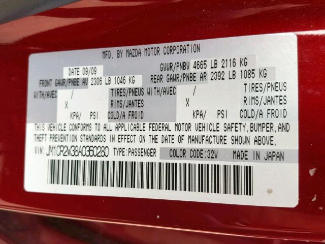 JM1CR2W38A0360280 - 2010 MAZDA 5 RED photo 10