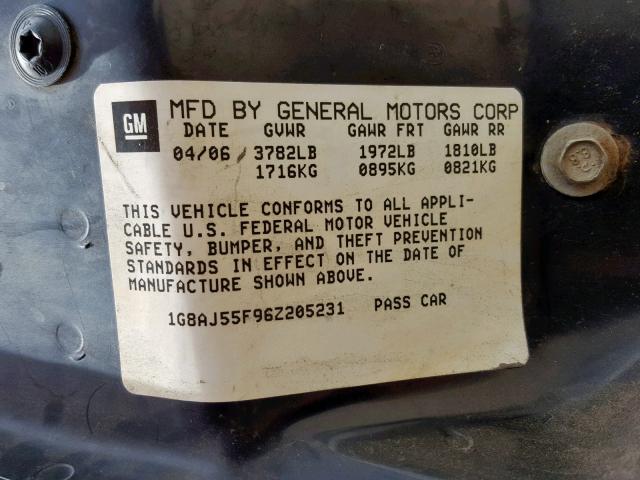 1G8AJ55F96Z205231 - 2006 SATURN ION LEVEL WHITE photo 10