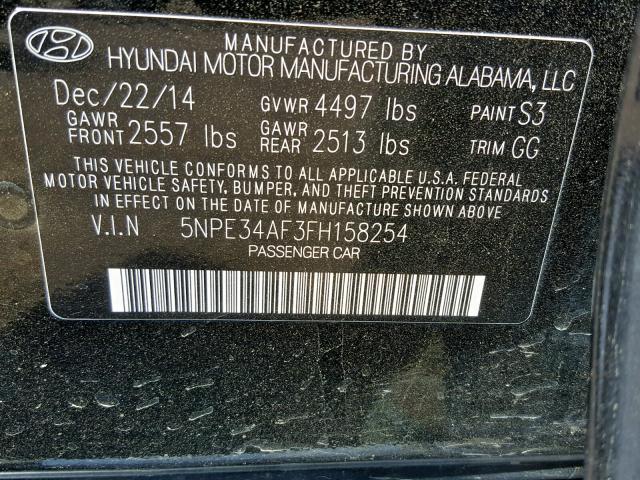 5NPE34AF3FH158254 - 2015 HYUNDAI SONATA SPO BLACK photo 10