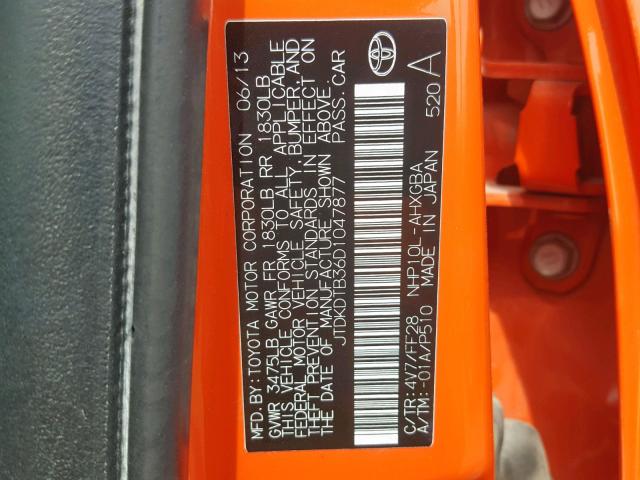 JTDKDTB36D1047877 - 2013 TOYOTA PRIUS C ORANGE photo 10