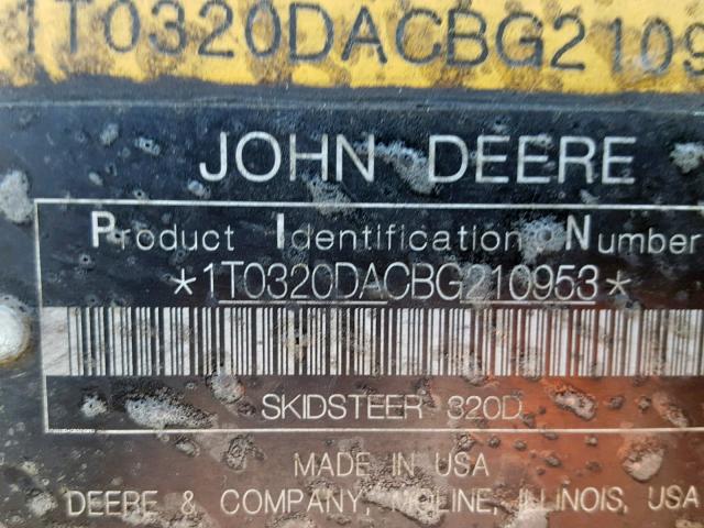 1T0320DACBG210953 - 2011 JOHN DEERE 320D YELLOW photo 10