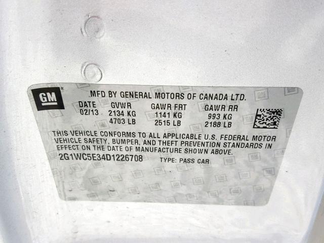 2G1WC5E34D1226708 - 2013 CHEVROLET IMPALA LTZ SILVER photo 10