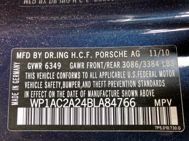 WP1AC2A24BLA84766 - 2011 PORSCHE CAYENNE TU BLUE photo 9