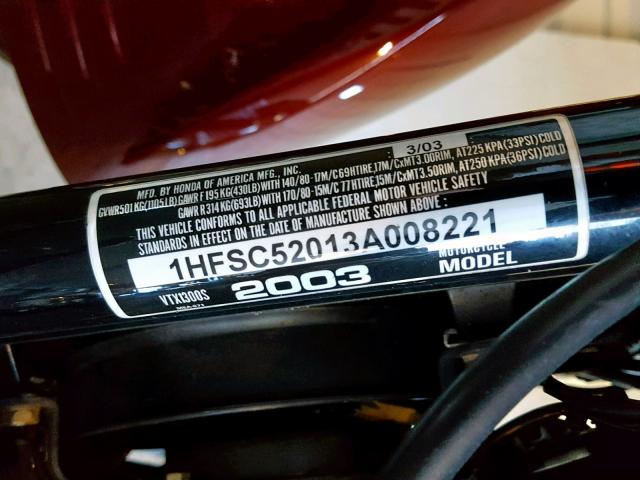 1HFSC52013A008221 - 2003 HONDA VT1300 S RED photo 10