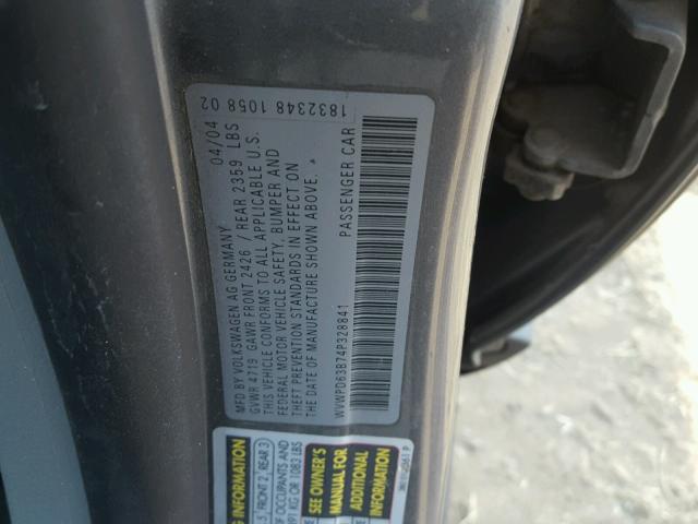 WVWPD63B74P328841 - 2004 VOLKSWAGEN PASSAT GLS GRAY photo 10