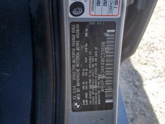 WBXPA934X4WC33696 - 2004 BMW X3 3.0I SILVER photo 10