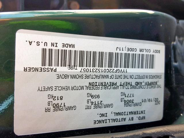 1YVGF22C015231057 - 2001 MAZDA 626 ES GREEN photo 10