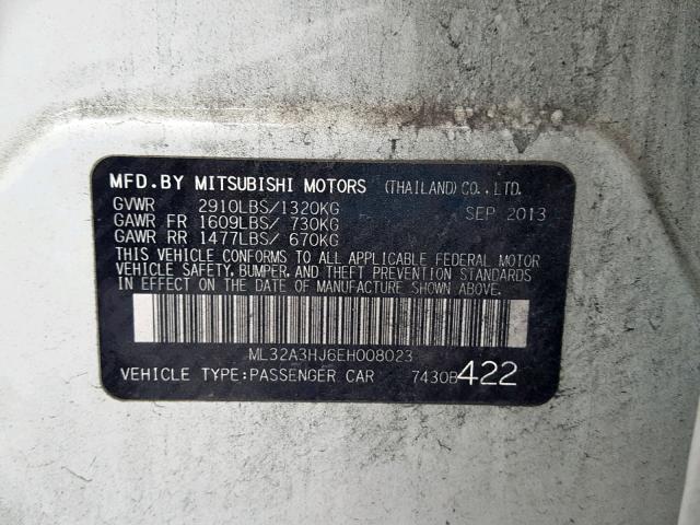 ML32A3HJ6EH008023 - 2014 MITSUBISHI MIRAGE DE WHITE photo 10