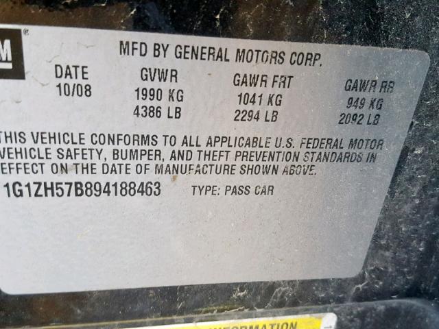 1G1ZH57B894188463 - 2009 CHEVROLET MALIBU 1LT 黑色 照片 10