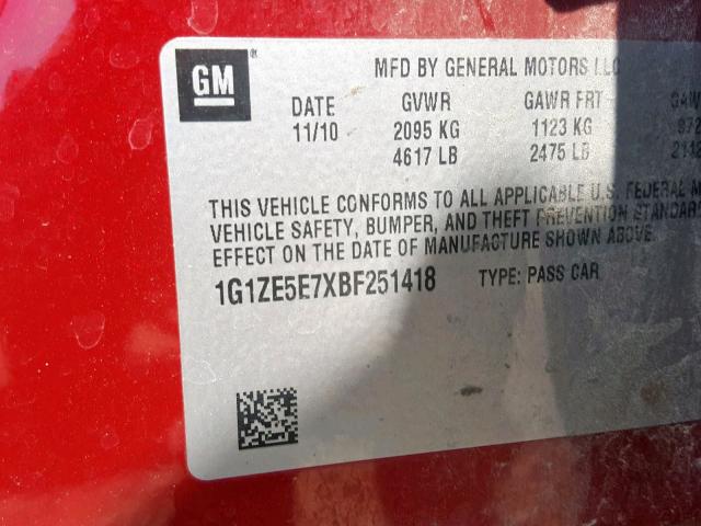 1G1ZE5E7XBF251418 - 2011 CHEVROLET MALIBU LTZ 勃艮第红 照片 10