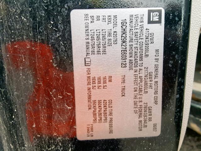 1GCHK29K27E603123 - 2007 CHEVROLET SILVERADO BLACK photo 10