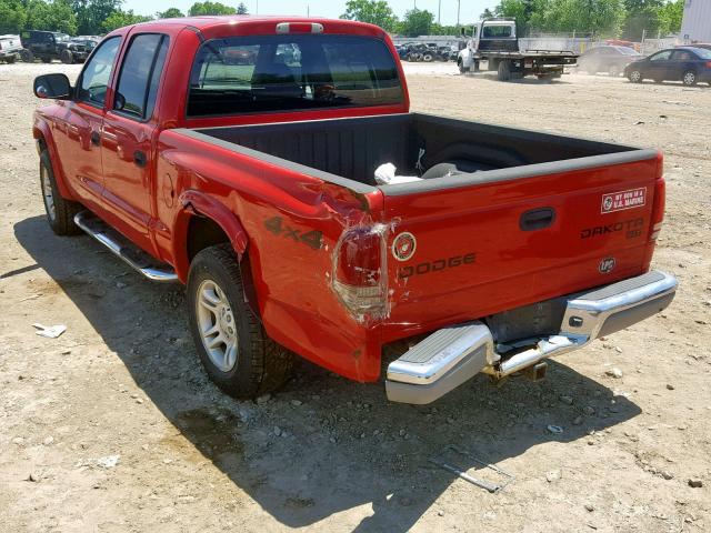 1D7HG48K74S590788 - 2004 DODGE DAKOTA QUA RED photo 3