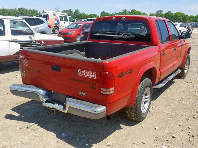 1D7HG48K74S590788 - 2004 DODGE DAKOTA QUA RED photo 4