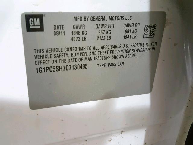 1G1PC5SH7C7130495 - 2012 CHEVROLET CRUZE LS WHITE photo 10