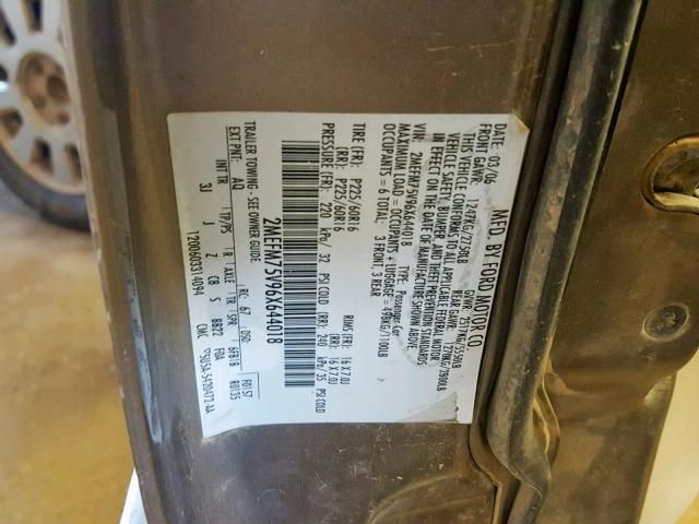 2MEFM75V96X644018 - 2006 MERCURY GRAND MARQ TAN photo 10