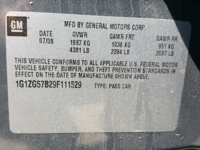 1G1ZG57B29F111529 - 2009 CHEVROLET MALIBU LS 灰色 照片 10