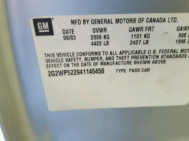 2G2WP522941145456 - 2004 PONTIAC GRAND PRIX ვერცხლისფერი ფოტო 10