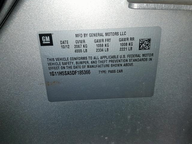 1G11H5SA5DF185366 - 2013 CHEVROLET MALIBU LTZ 银色 照片 10