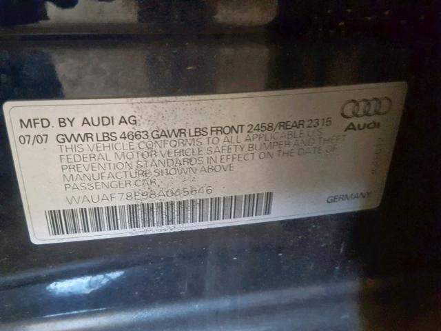 WAUAF78E98A045646 - 2008 AUDI A4 2.0T BLUE photo 10