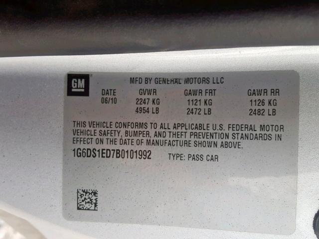 1G6DS1ED7B0101992 - 2011 CADILLAC CTS PREMIU SILVER photo 10