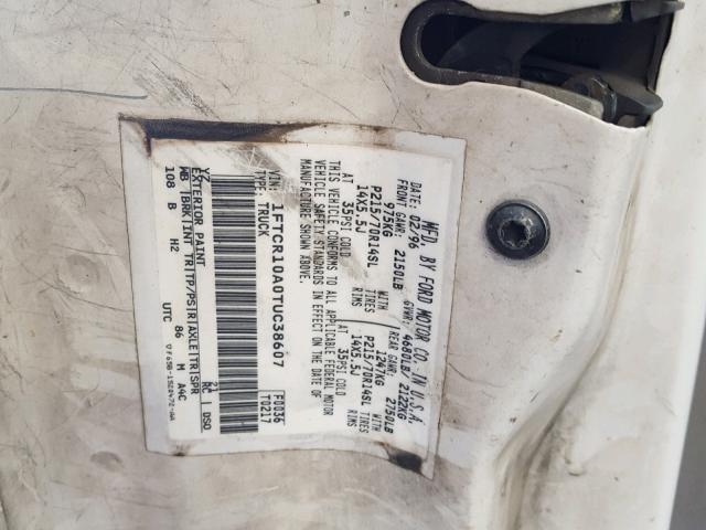 1FTCR10A0TUC38607 - 1996 FORD RANGER WHITE photo 10