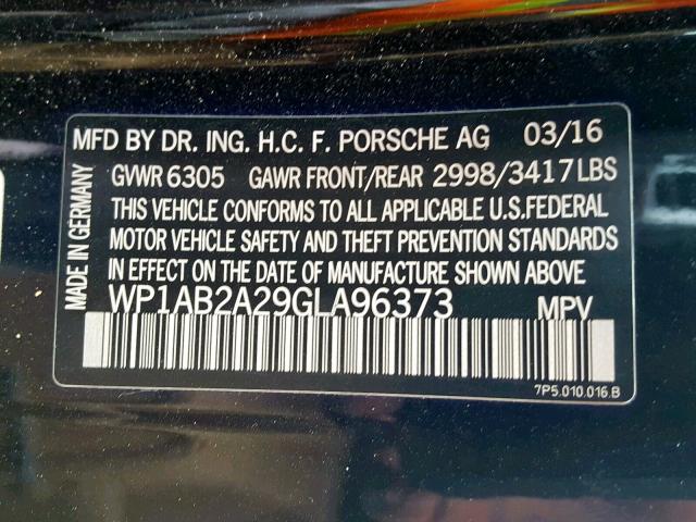 WP1AB2A29GLA96373 - 2016 PORSCHE CAYENNE S BLACK photo 10