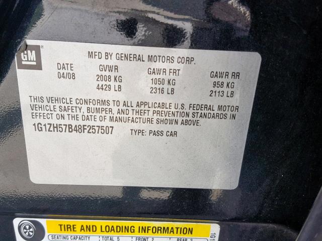 1G1ZH57B48F257507 - 2008 CHEVROLET MALIBU 1LT BLACK photo 10