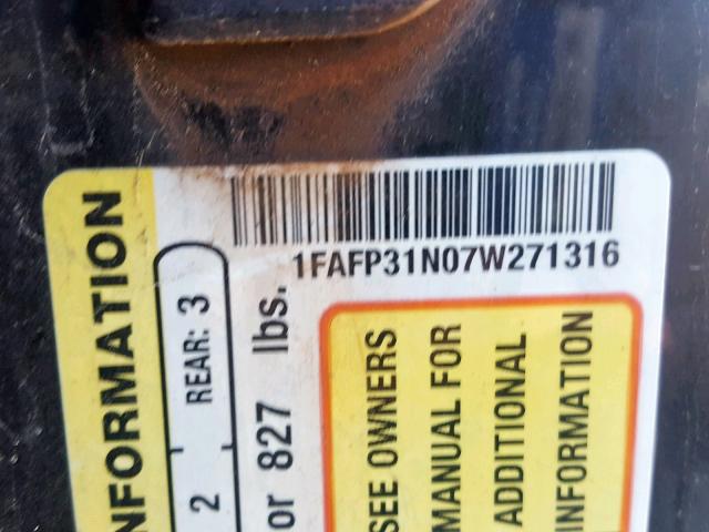 1FAFP31N07W271316 - 2007 FORD FOCUS ZX3 BLACK photo 10