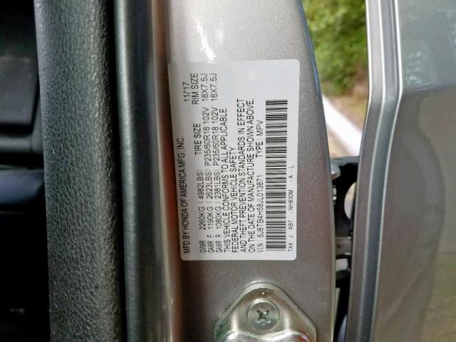 5J8TB4H58JL013871 - 2018 ACURA RDX TECHNO SILVER photo 10