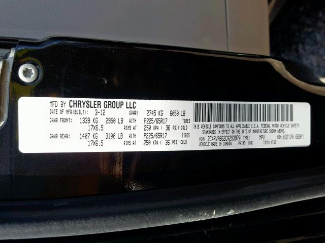 2C4RVABG2CR293970 - 2012 VOLKSWAGEN ROUTAN SE BLACK photo 10